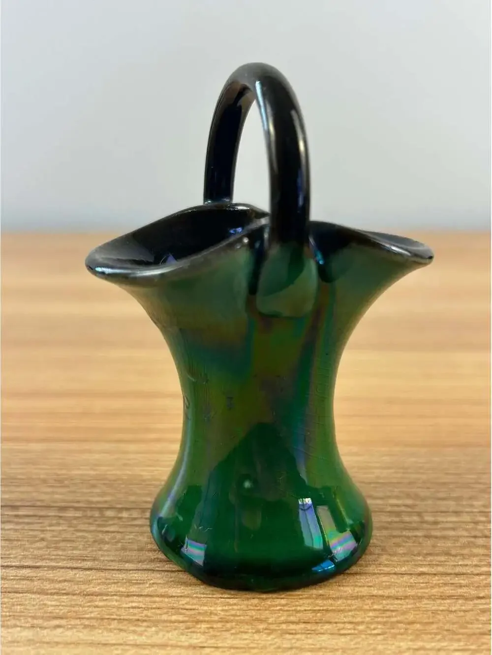 CH Brannam Barnstaple Iridescent Green Art Pottery Basket
